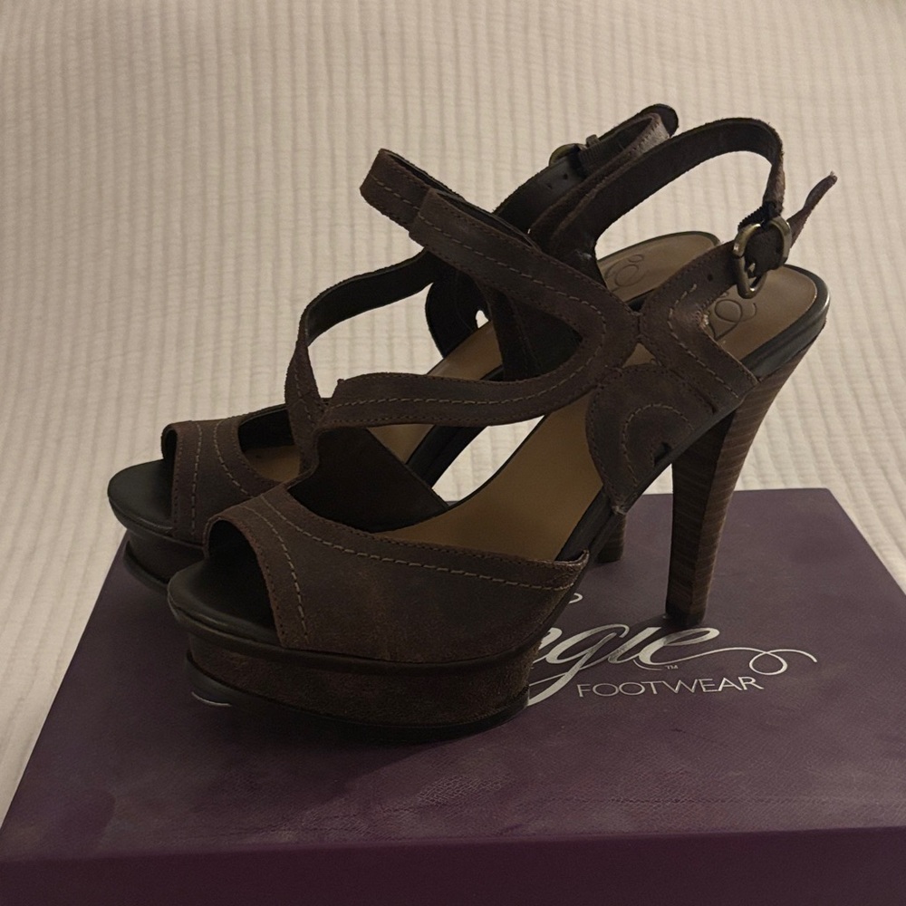 Fergie Dark Brown Strappy Heels